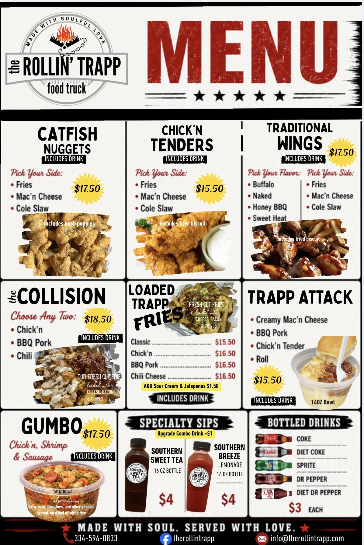The Rollin’ Trapp classic menu